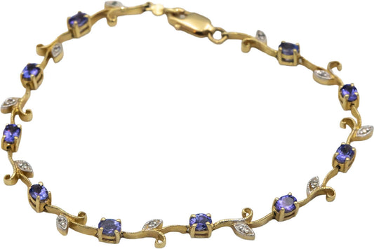 14k Yellow Gold 1.56CT Diamond and Tanzanite Floral Link Bracelet