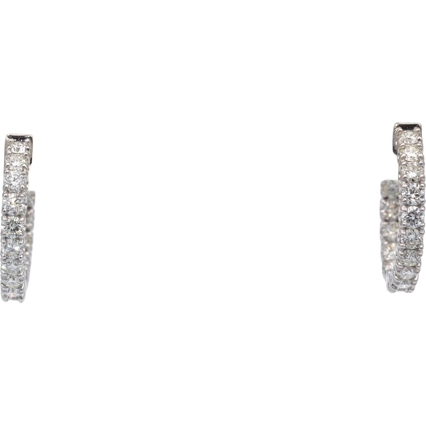 14k White Gold Jewelry VS Round Diamond Inside Out Hoop Earrings 3.15CT