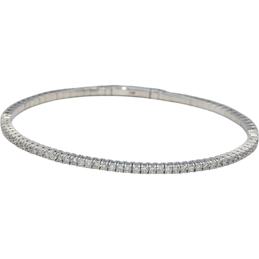 14k White Gold 1.0CT Round Cut Lab Grown Diamond Semi-Flexible Bangle Bracelet