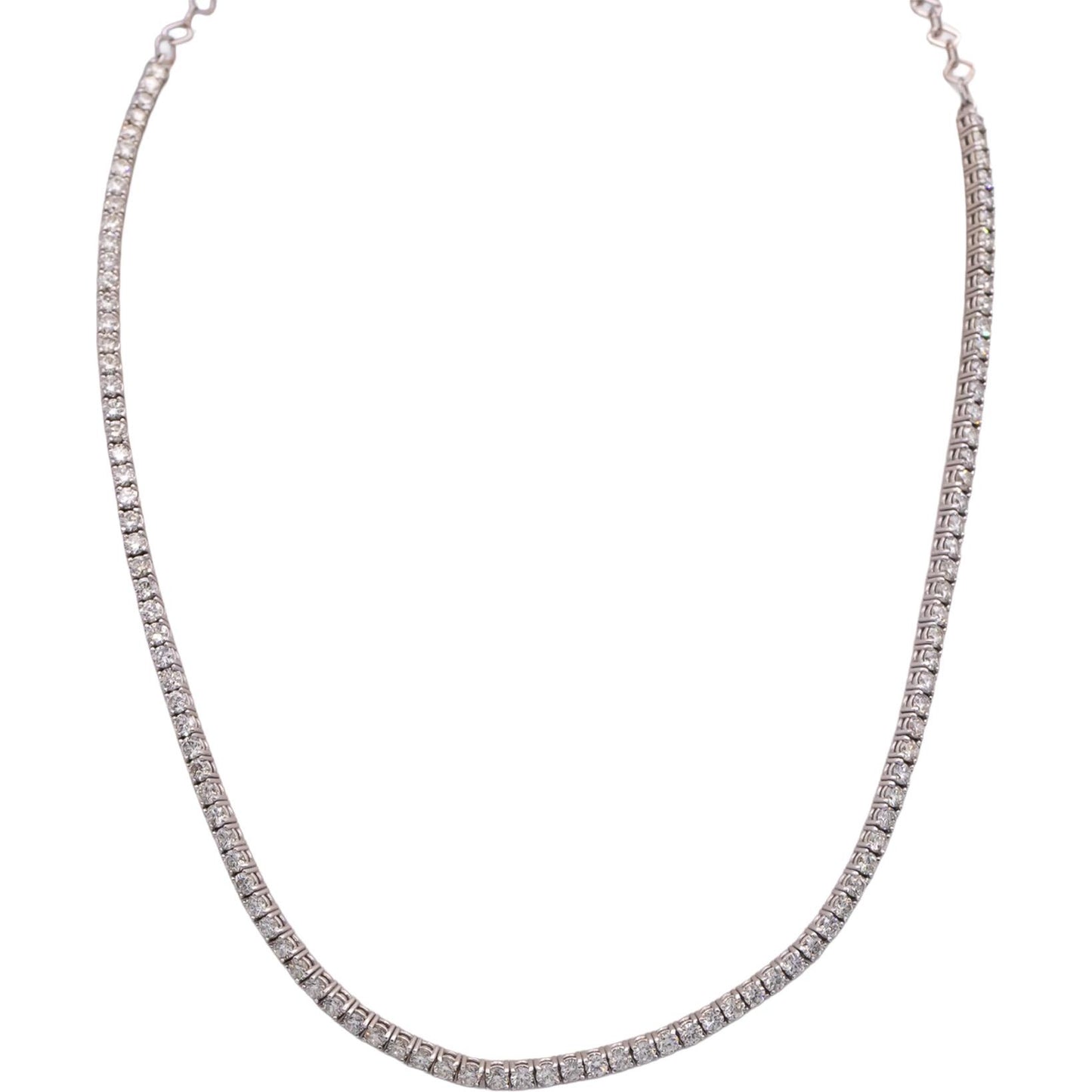 14k White Gold Round Cut Diamond Tennis Choker Necklace 16.5" Long 6.24CT