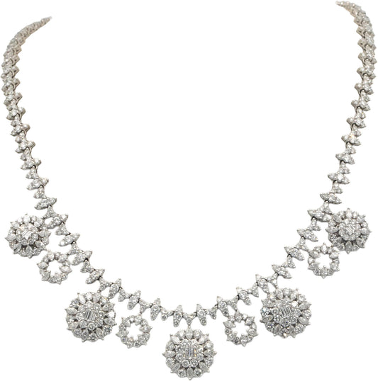 Diamond 18k White Gold VS Round Cut Flower Formal Dangle Necklace 13.0CT