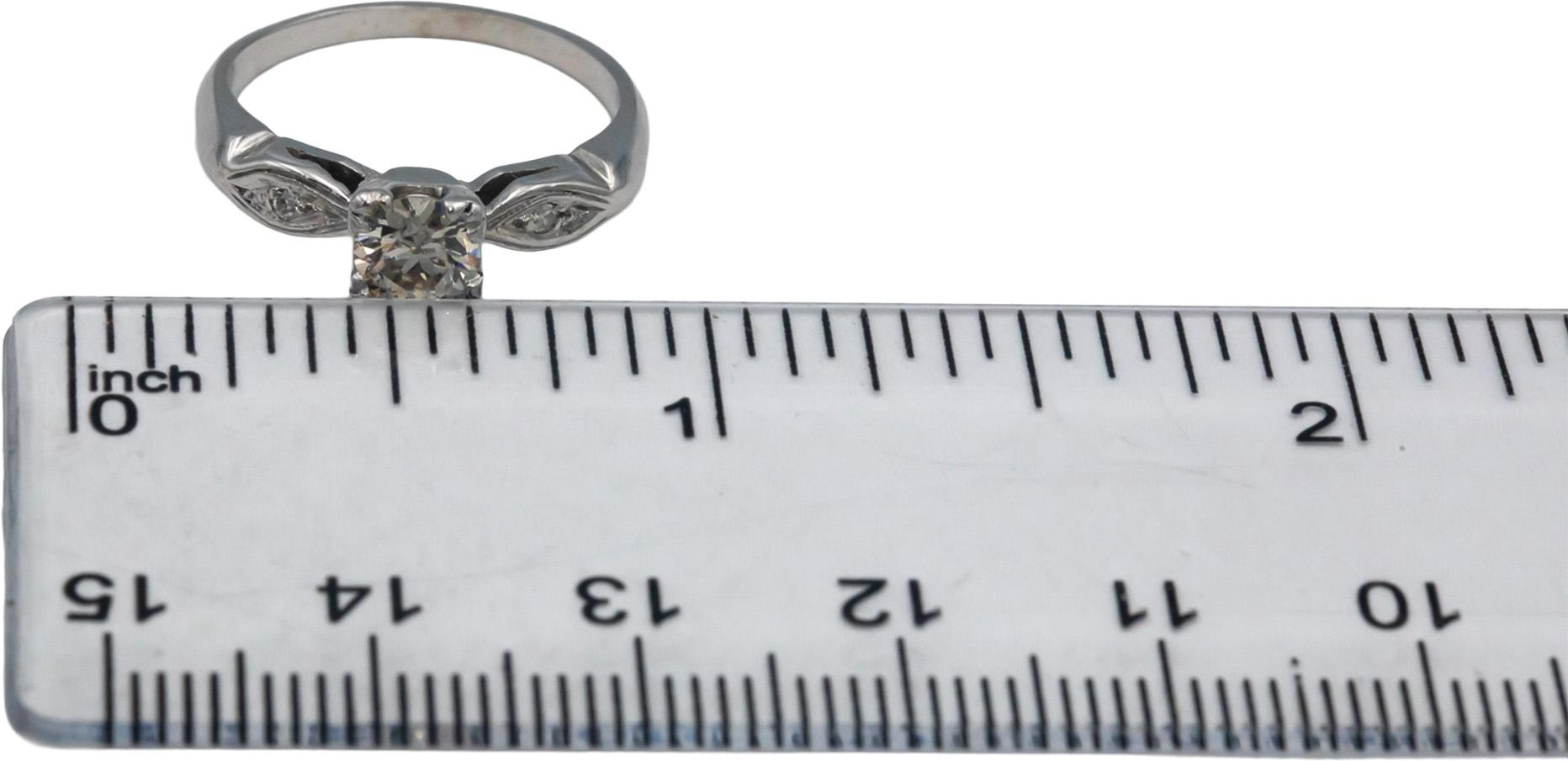 Vintage Antique 14k White Gold 0.52CT VS Diamond Ring w/ 0.50 Center Size 5.5