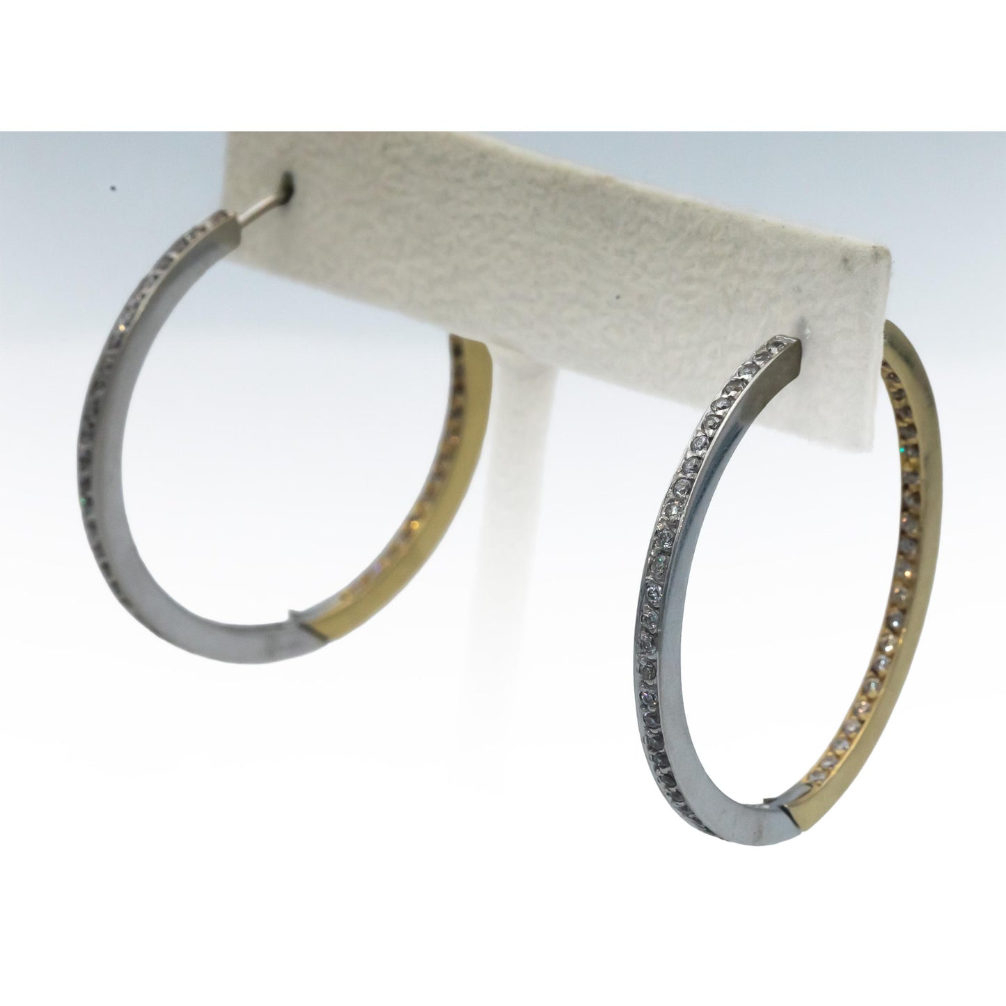 14k Yellow and White Gold Round Diamond Inside Out Hoop Earrings 1.0CT