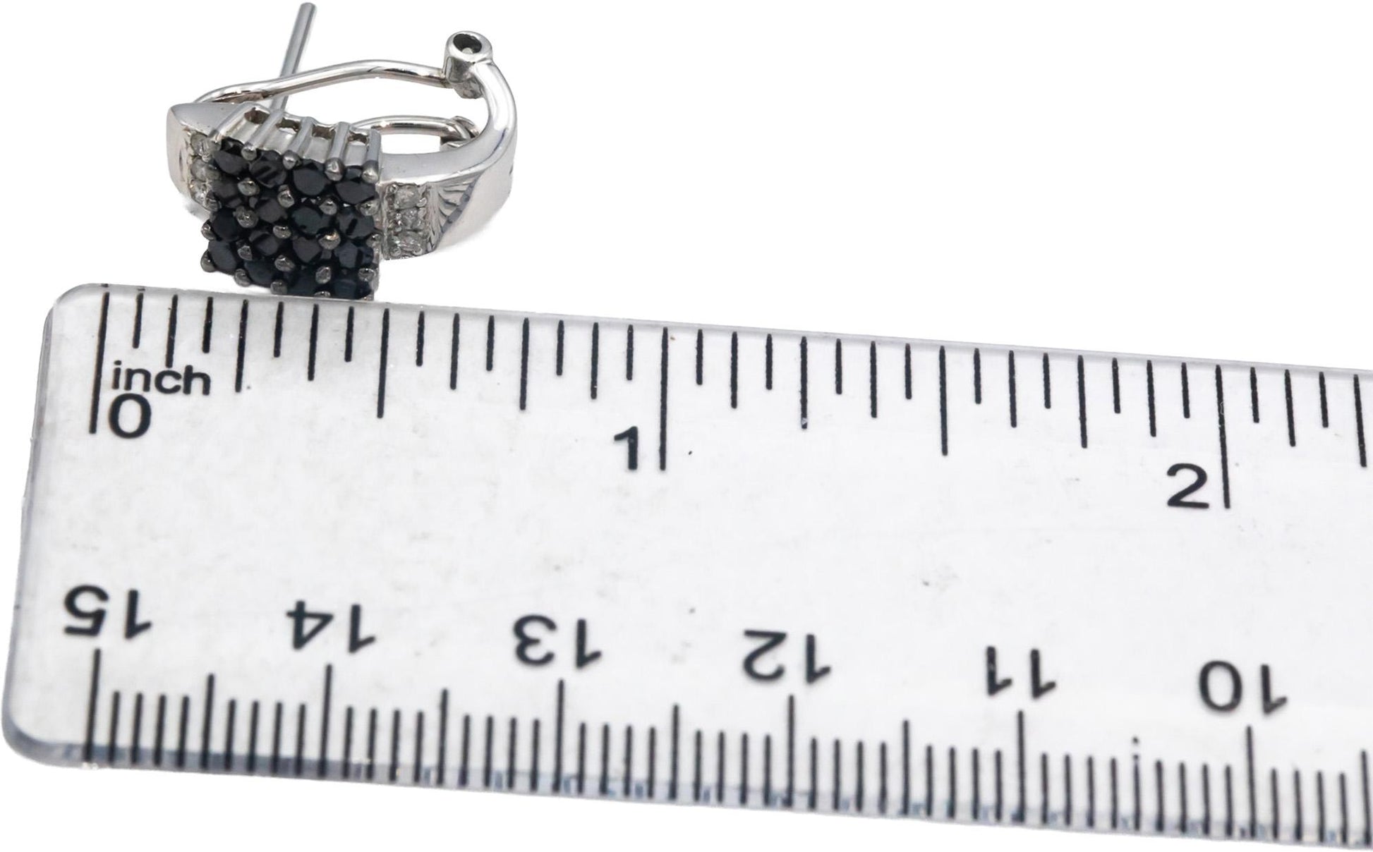 14k White Gold White and Black Diamond Cluster Curved Earrings 1.50CTW