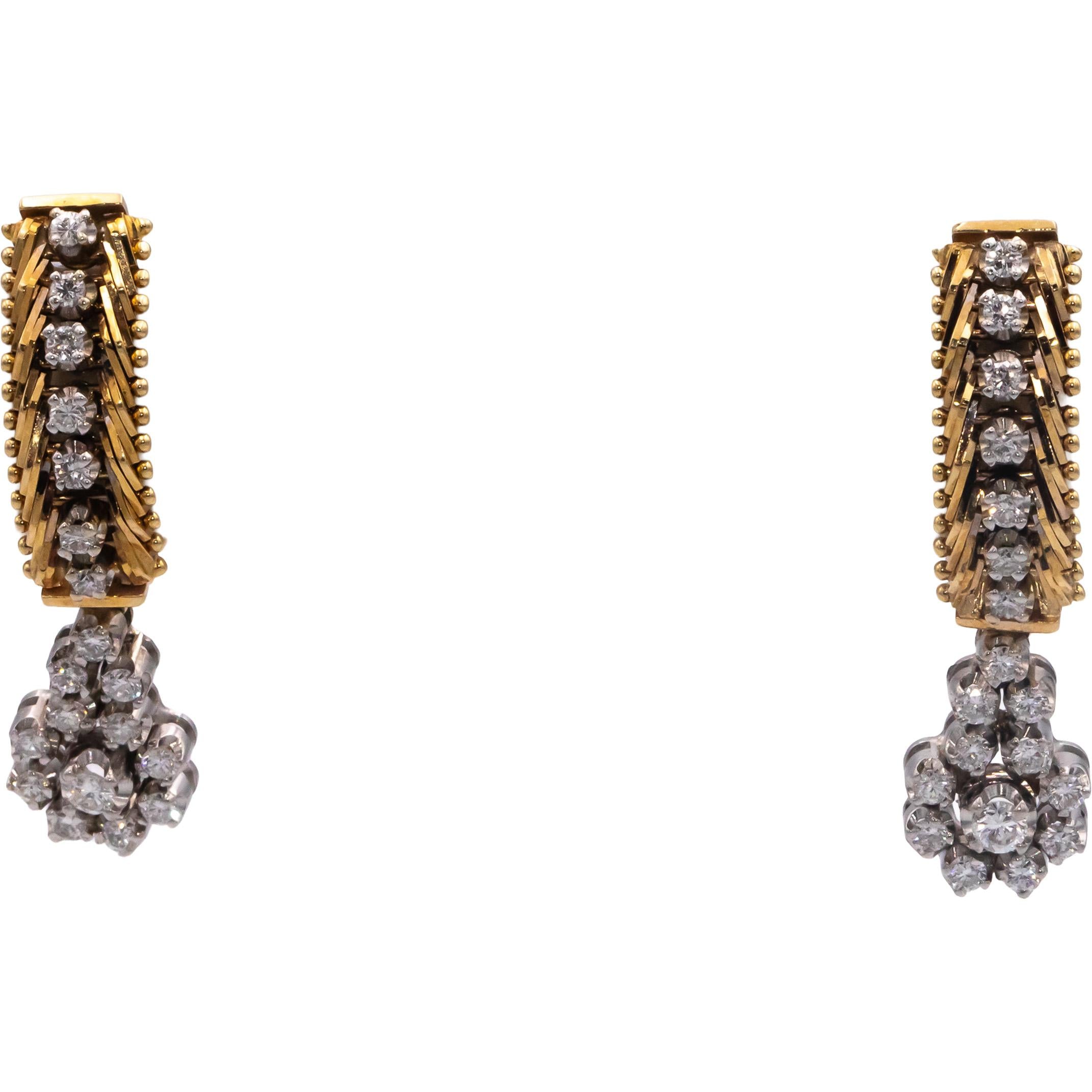 14k Yellow & White Gold VS Diamond Retro Drop Dangle Clip-On Earrings 1.0CT
