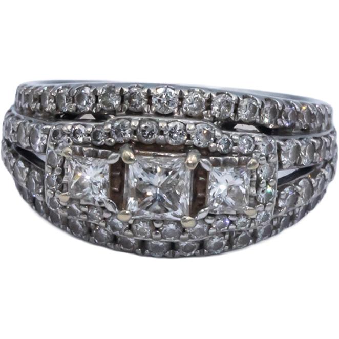 14k White Gold 1.70CT Princess and Round Cut Diamond Engagement Ring Size 8