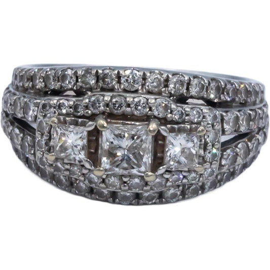 14k White Gold 1.70CT Princess and Round Cut Diamond Engagement Ring Size 8