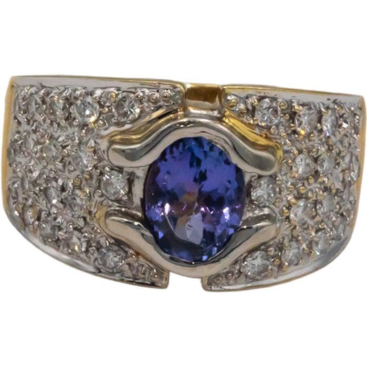 18k Yellow & White Gold 1.80CT Diamond and Tanzanite Cluster Ring Size 8
