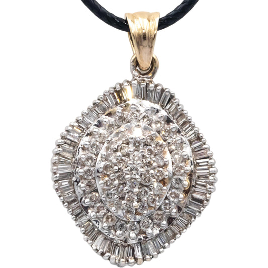 14k White & Yellow Gold 2.50CT Round and Baguette Cut Diamond Cluster Pendant