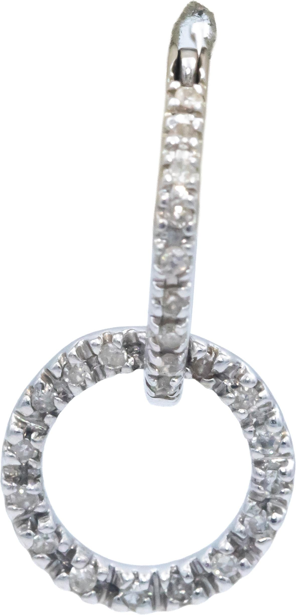 14k White Gold 0.25CT Round Cut Diamond Circle Dangle Earrings