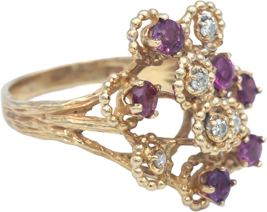 14k Yellow Gold 0.75CT Round Cut Diamond and Ruby Ring Size 6