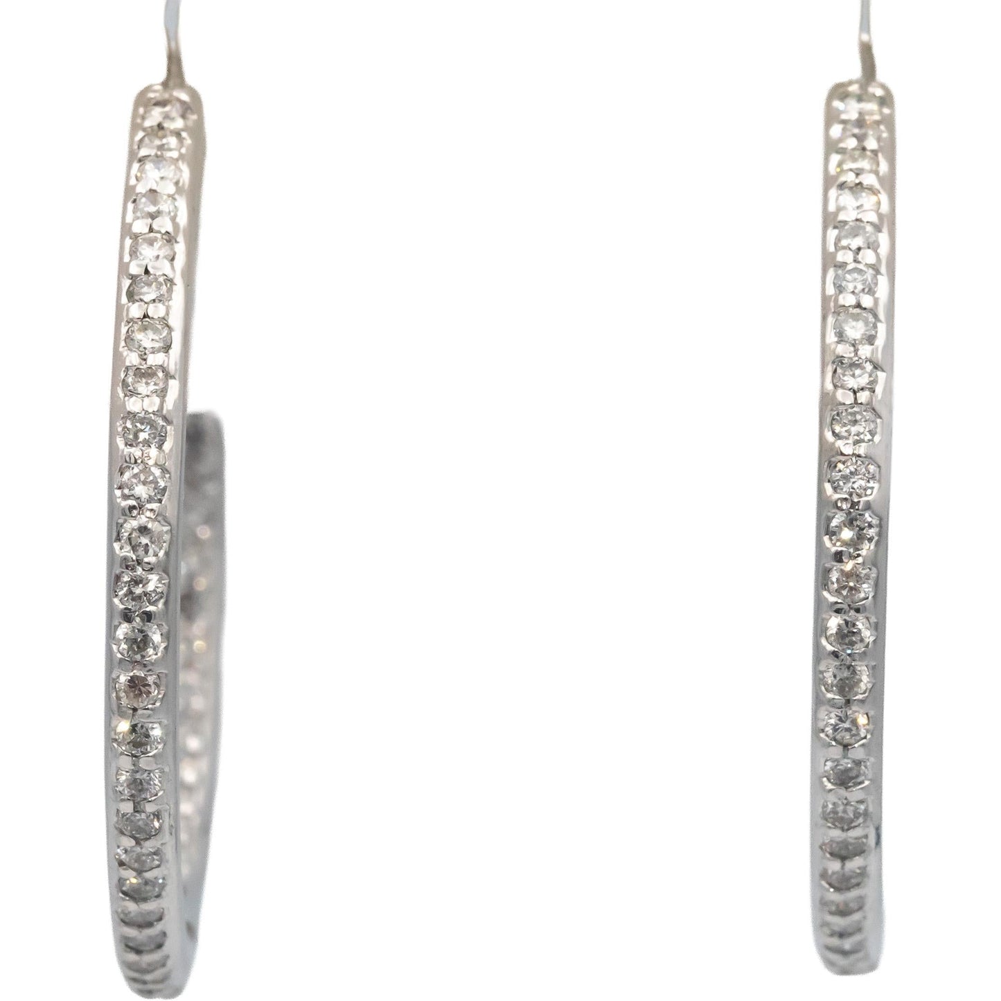 14k White Gold 1.50CT Round Cut Diamond Inside Out Hoop Earrings