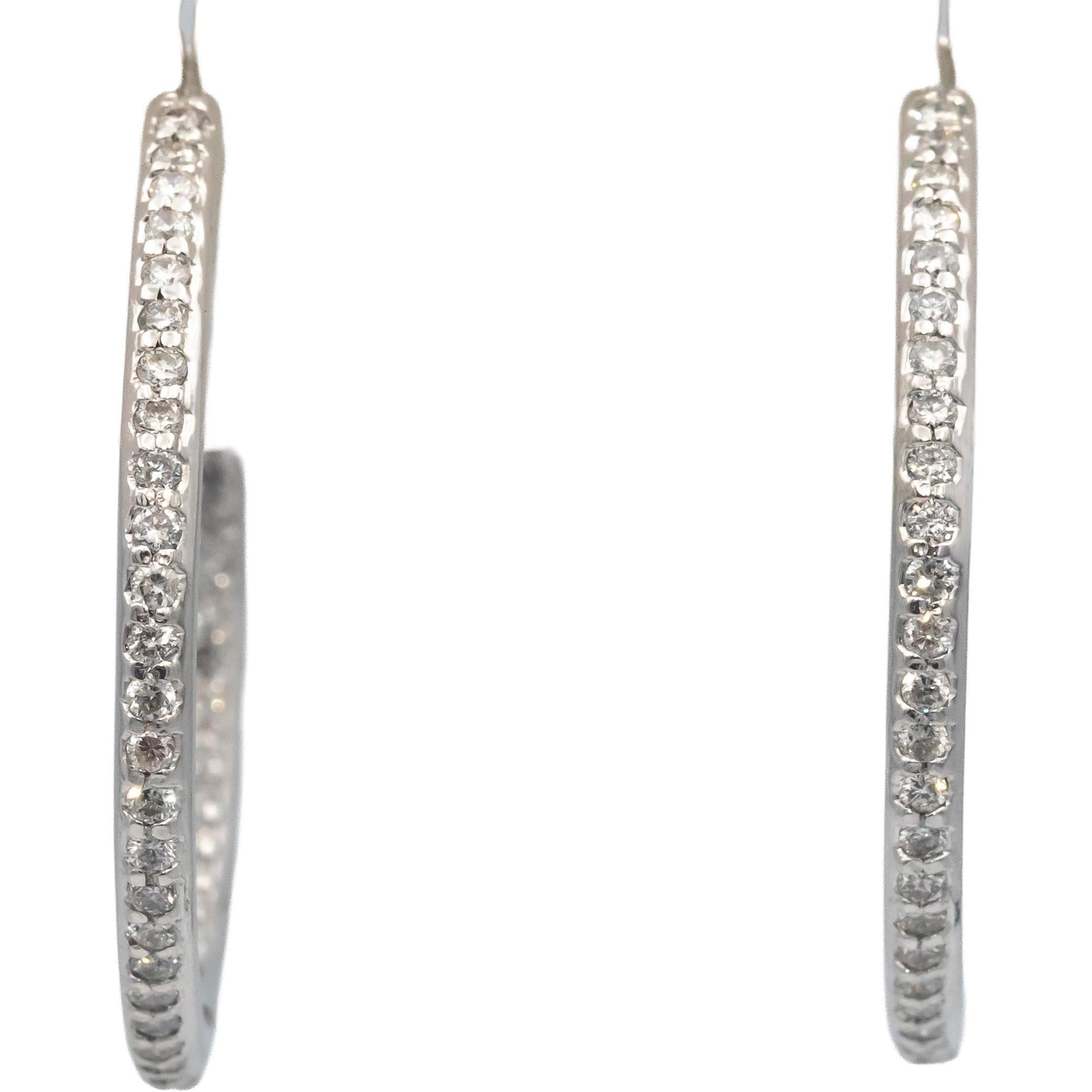 14k White Gold 1.50CT Round Cut Diamond Inside Out Hoop Earrings