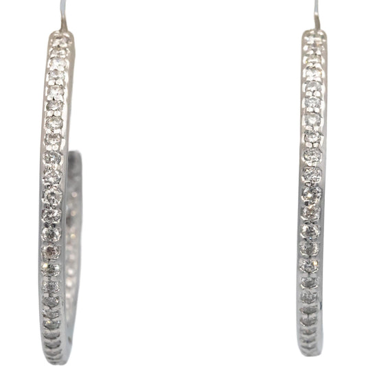 14k White Gold 1.50CT Round Cut Diamond Inside Out Hoop Earrings