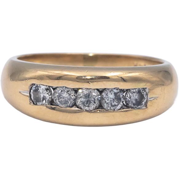 14k Yellow Gold Round Diamond Five Stone Band Ring 0.45CT Size 6.75