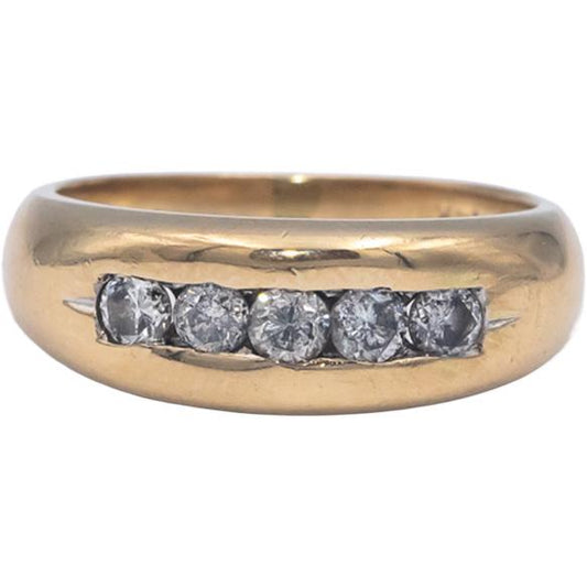 14k Yellow Gold Round Diamond Five Stone Band Ring 0.45CT Size 6.75