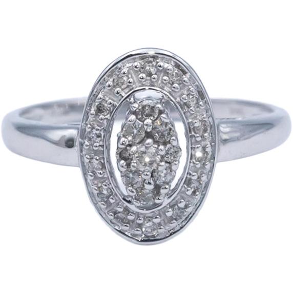 14k White Gold 0.20CT Round Cut Diamond Cluster Oval Halo Ring Size 7