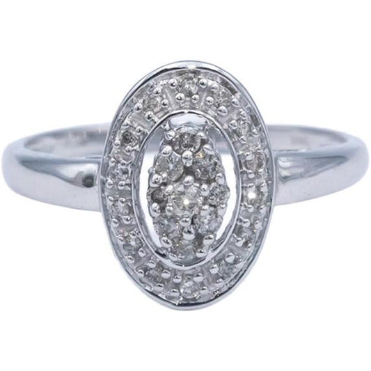 14k White Gold 0.20CT Round Cut Diamond Cluster Oval Halo Ring Size 7