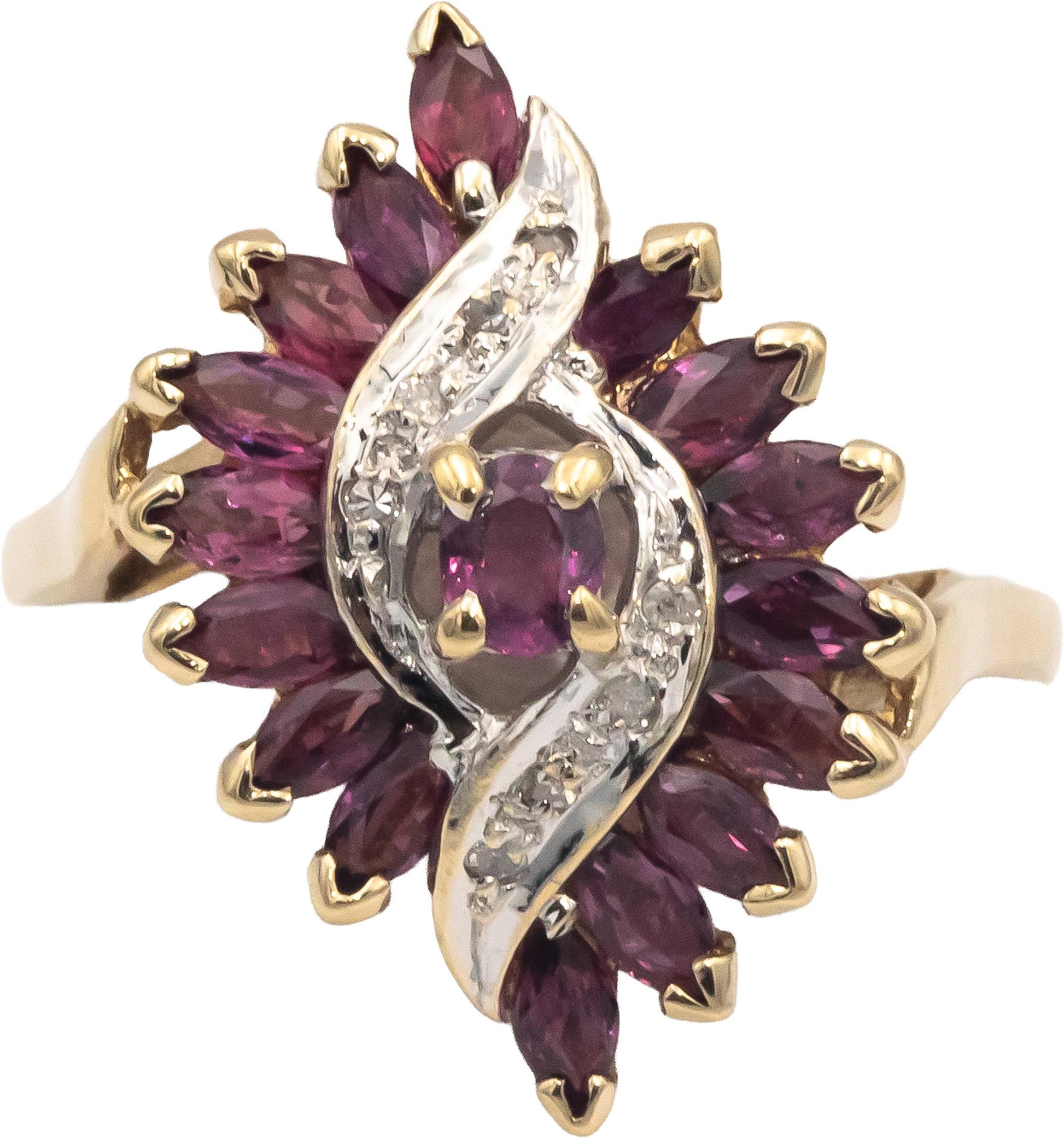 10k Yellow & White Gold 1.05CT Diamond and Ruby Cocktail Ring Size 8.5