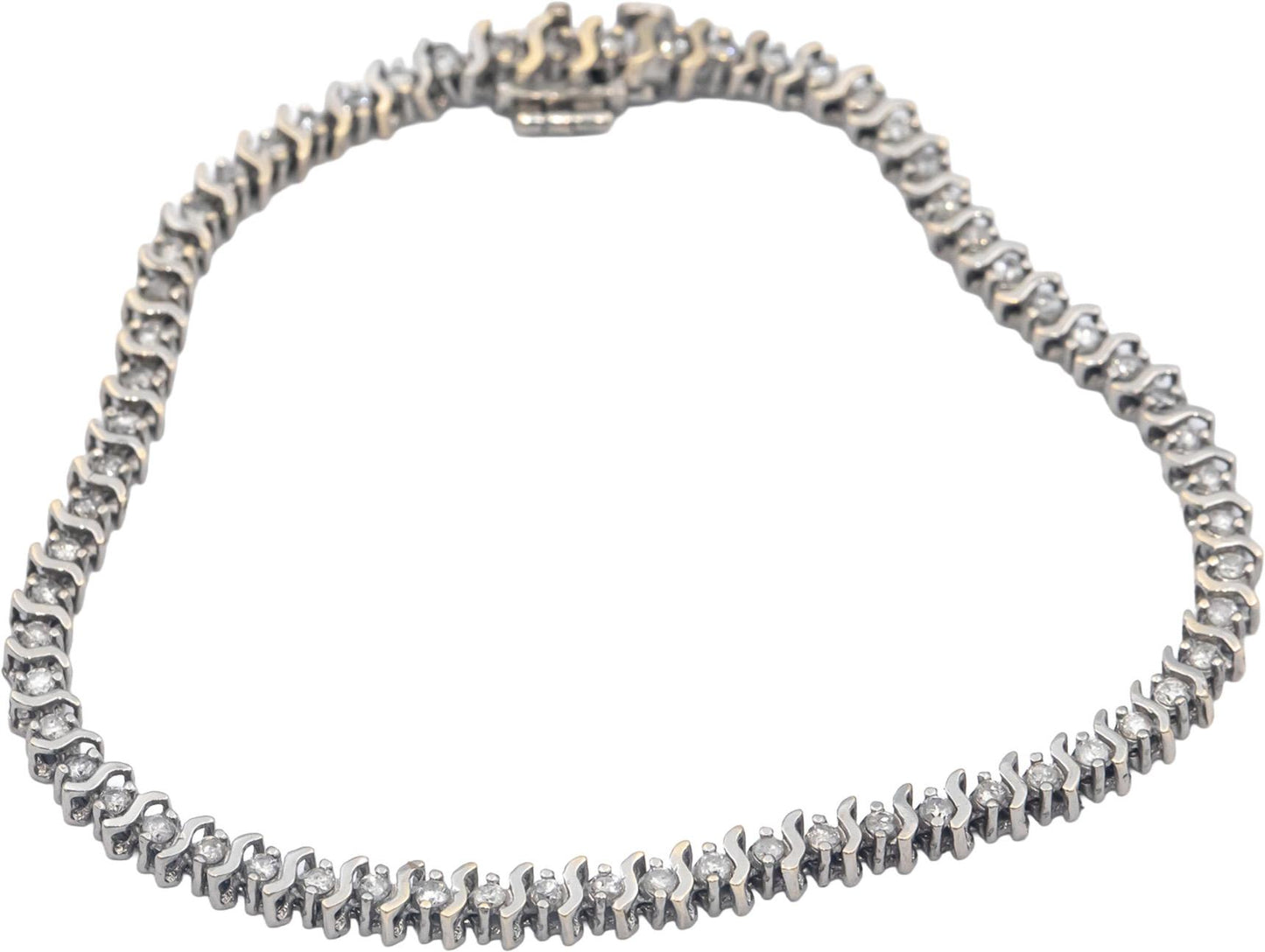 14k White Gold 1.0CT Round Cut Diamond S-Link Tennis Bracelet
