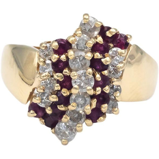 14k Yellow Gold Diamond and Ruby Cluster Cocktail Ring 1.0CT Size 7.25