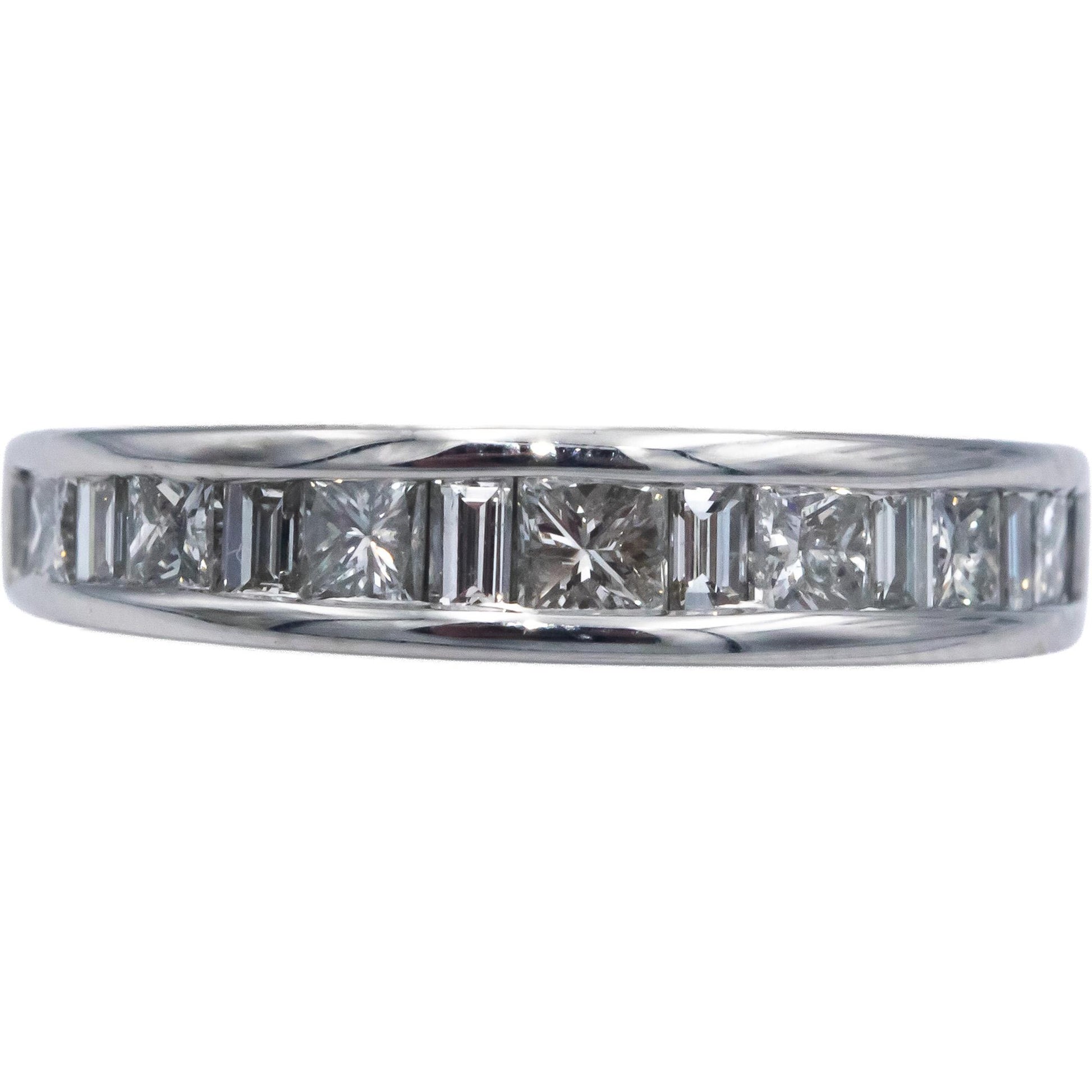 14k White Gold 0.75CT Princess & Baguette Cut Channel Set Band Ring Size 7