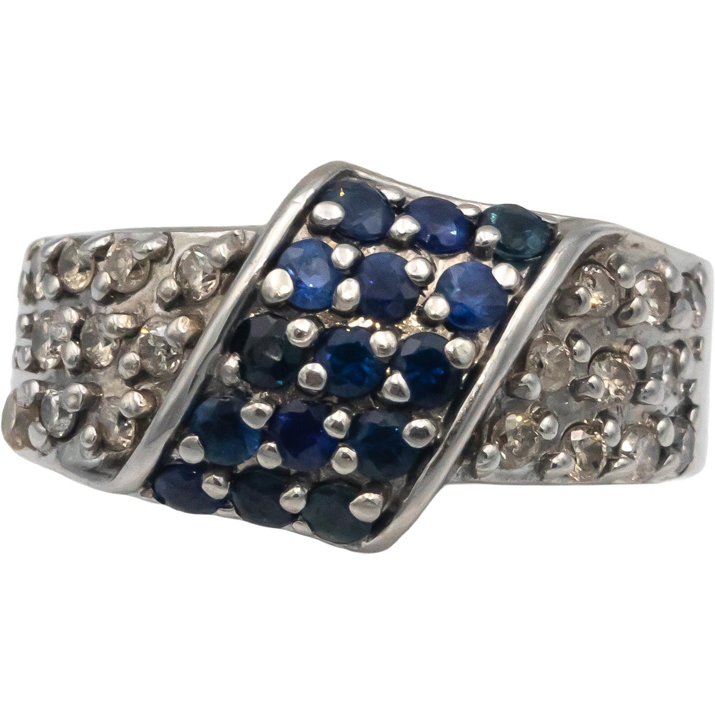 Round Diamond and Sapphire 14k White Gold Cluster Cocktail Ring 0.60CT Size 6.5