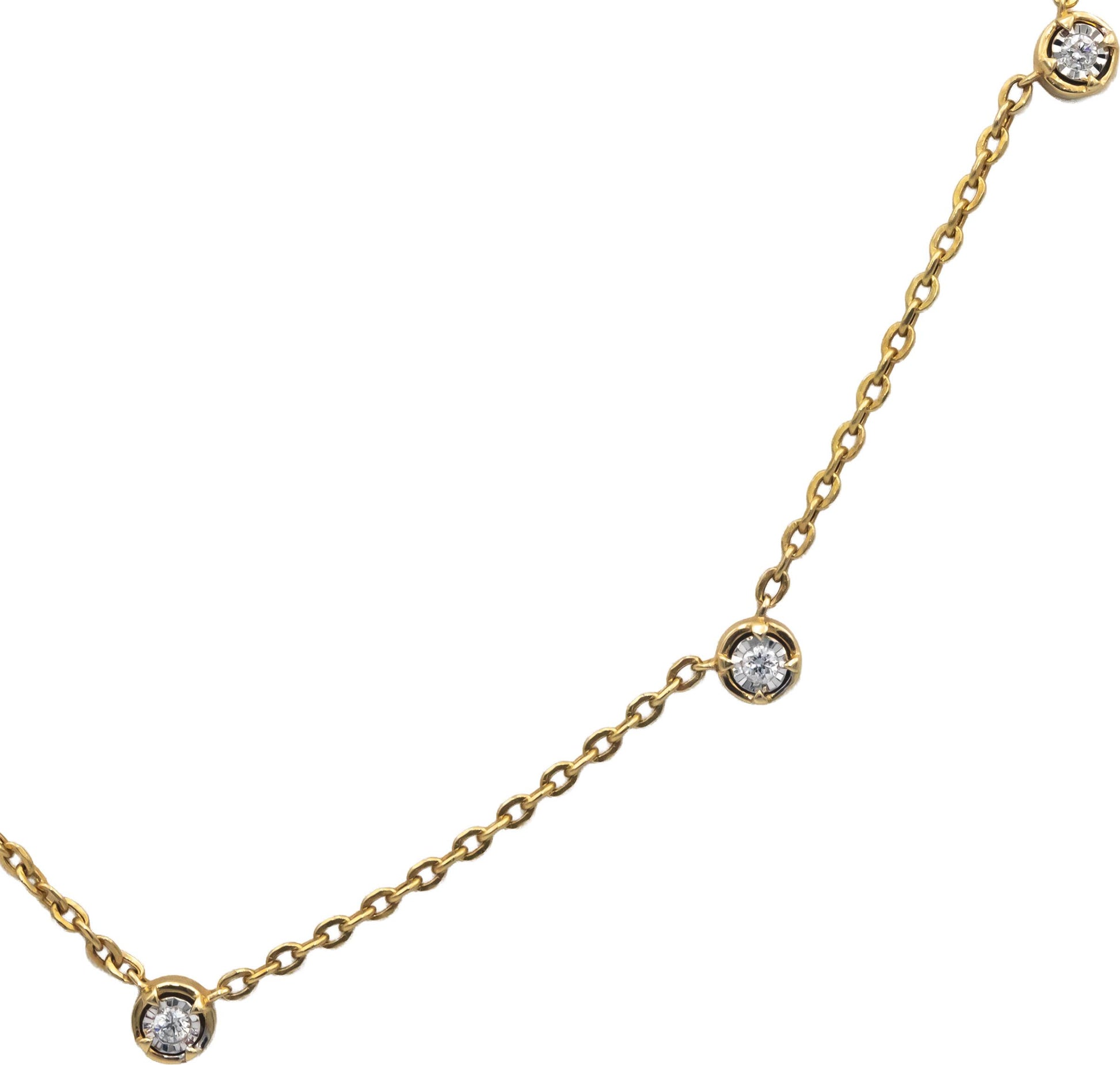 14k Yellow Gold .22CT VS Round Cut Illusion Setting Diamond By The Yard Necklace