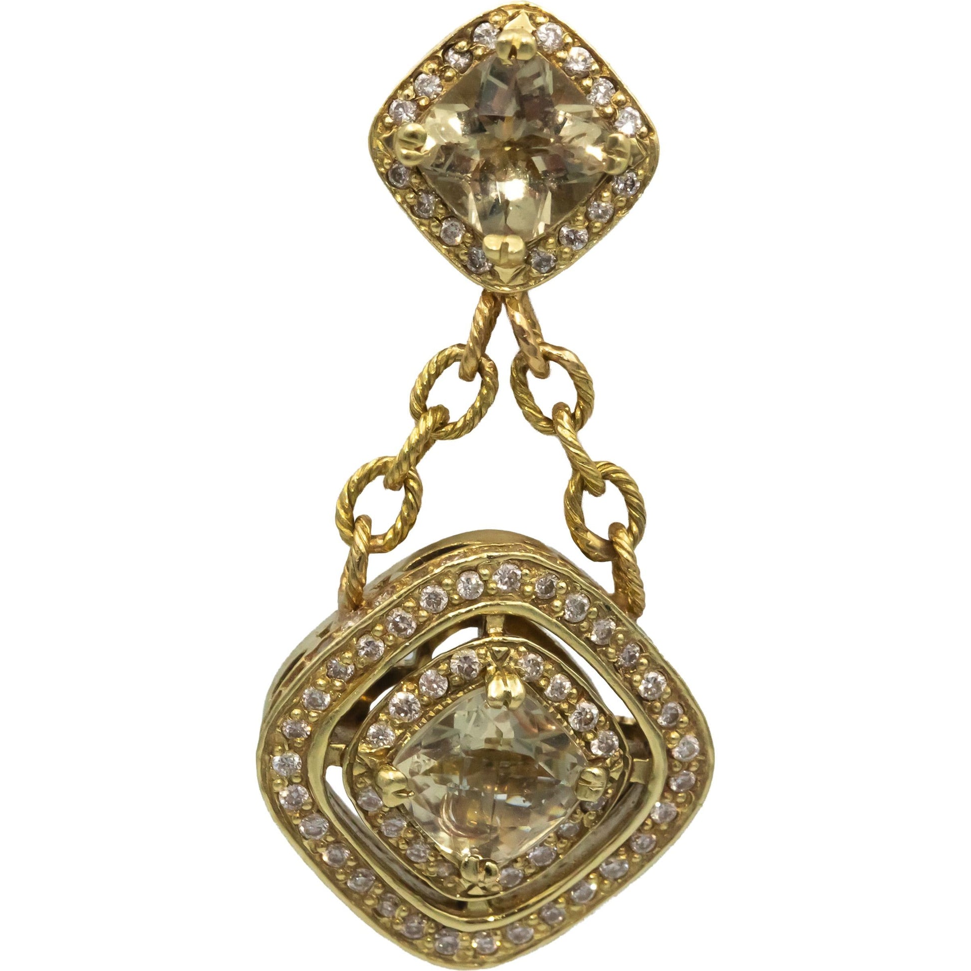 14k Yellow Gold 4.70CT VS Round Diamond and Cushion Citrine Drop Dangle Earrings