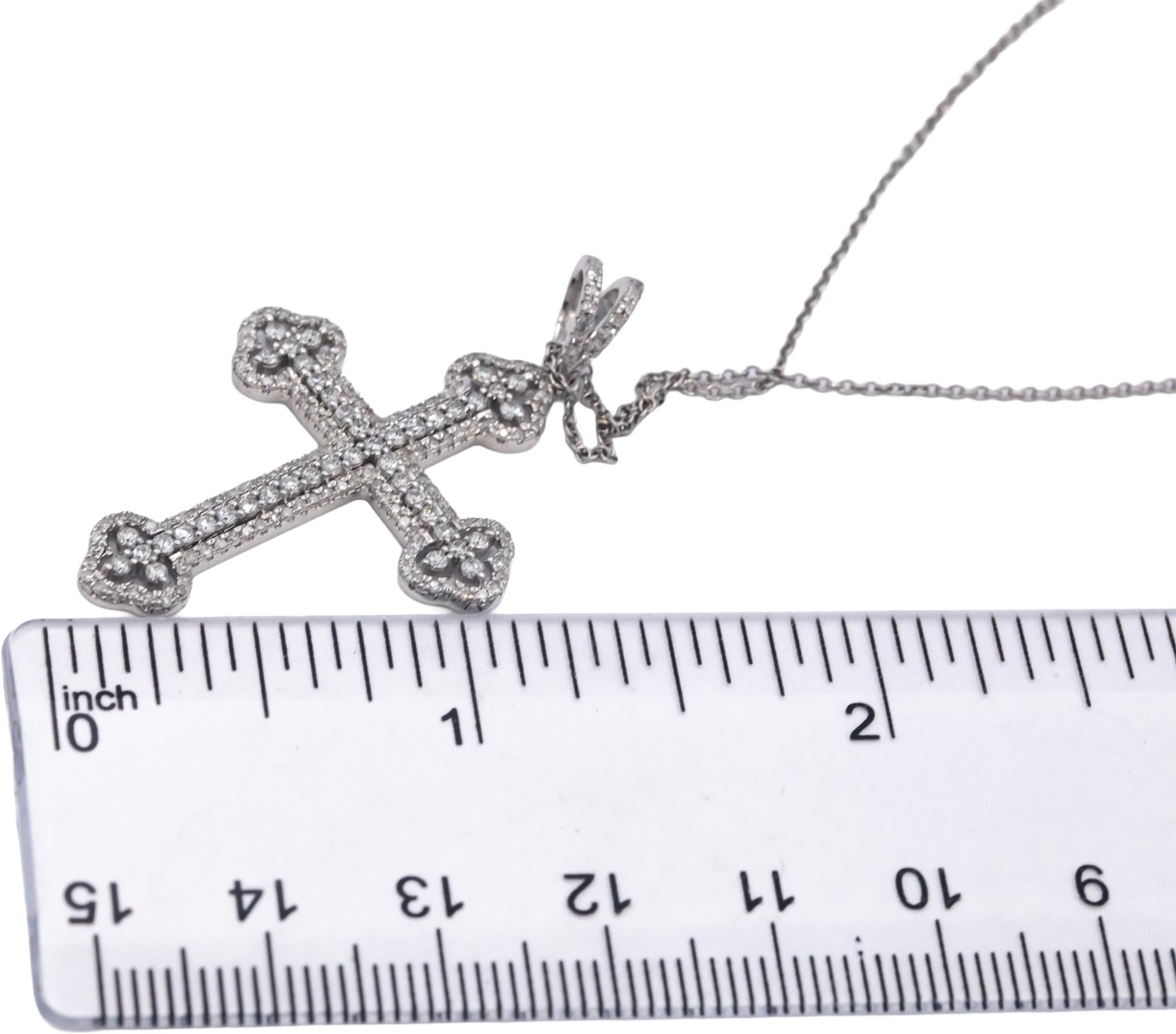 14k White Gold 1.0CT Round Cut Diamond Cross Crucifix Pendant Necklace Chain
