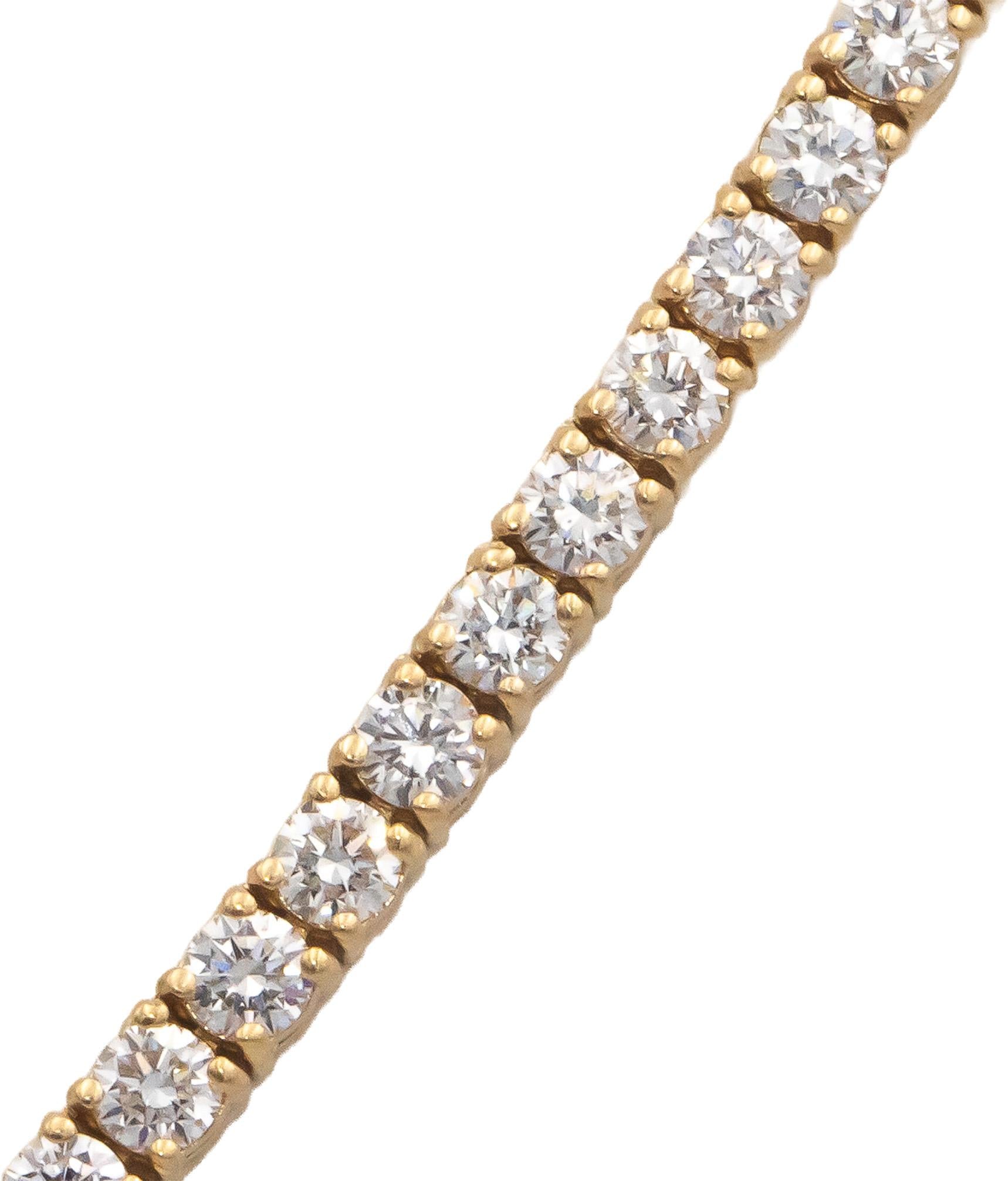14k Yellow Gold VS1-VS2 Round Cut Lab Grown Diamond Tennis Necklace 7.0CT