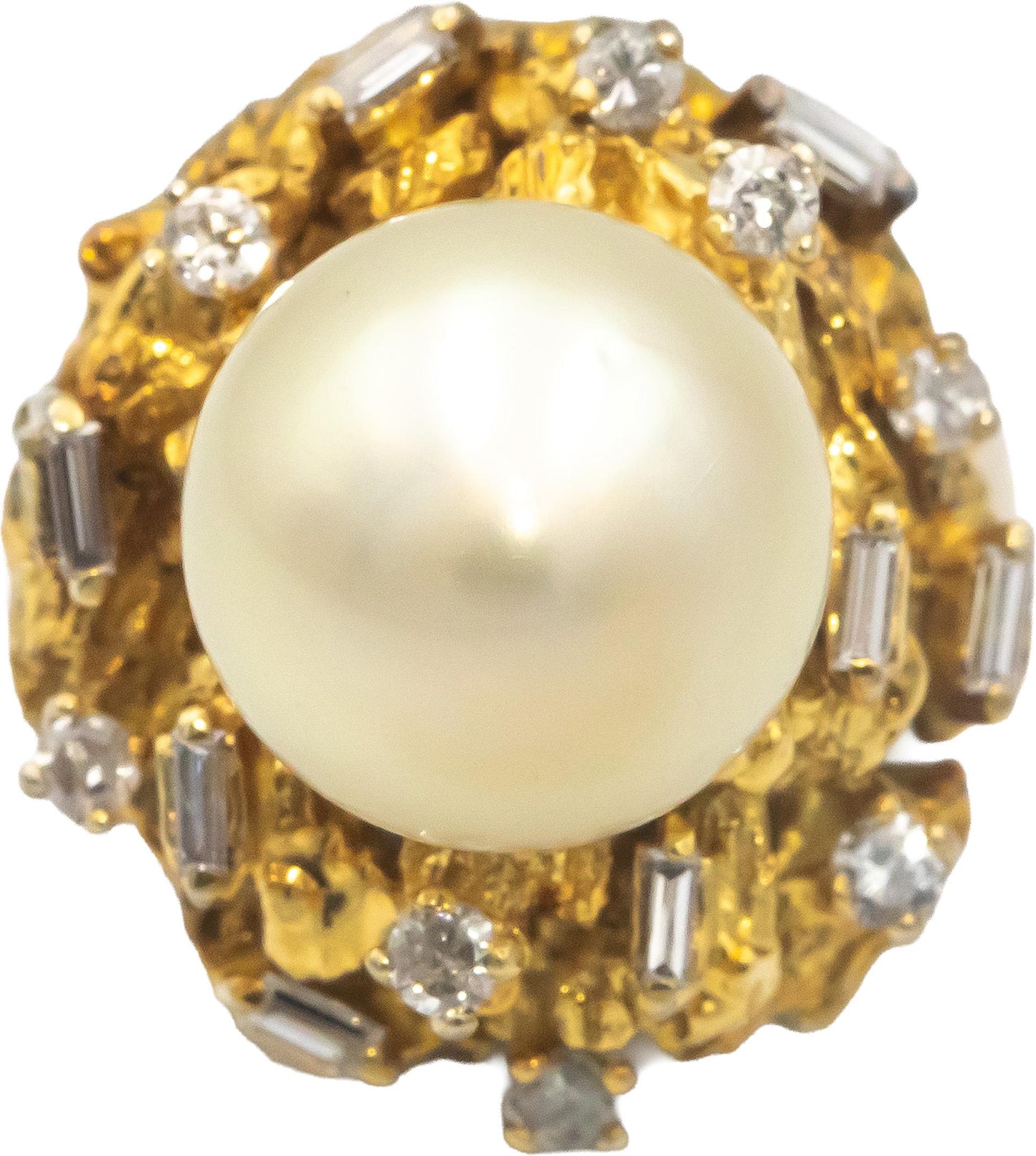 10k Yellow Gold 0.50CT VS Diamond & 12mm Pearl Cocktail Ring Size 5.25
