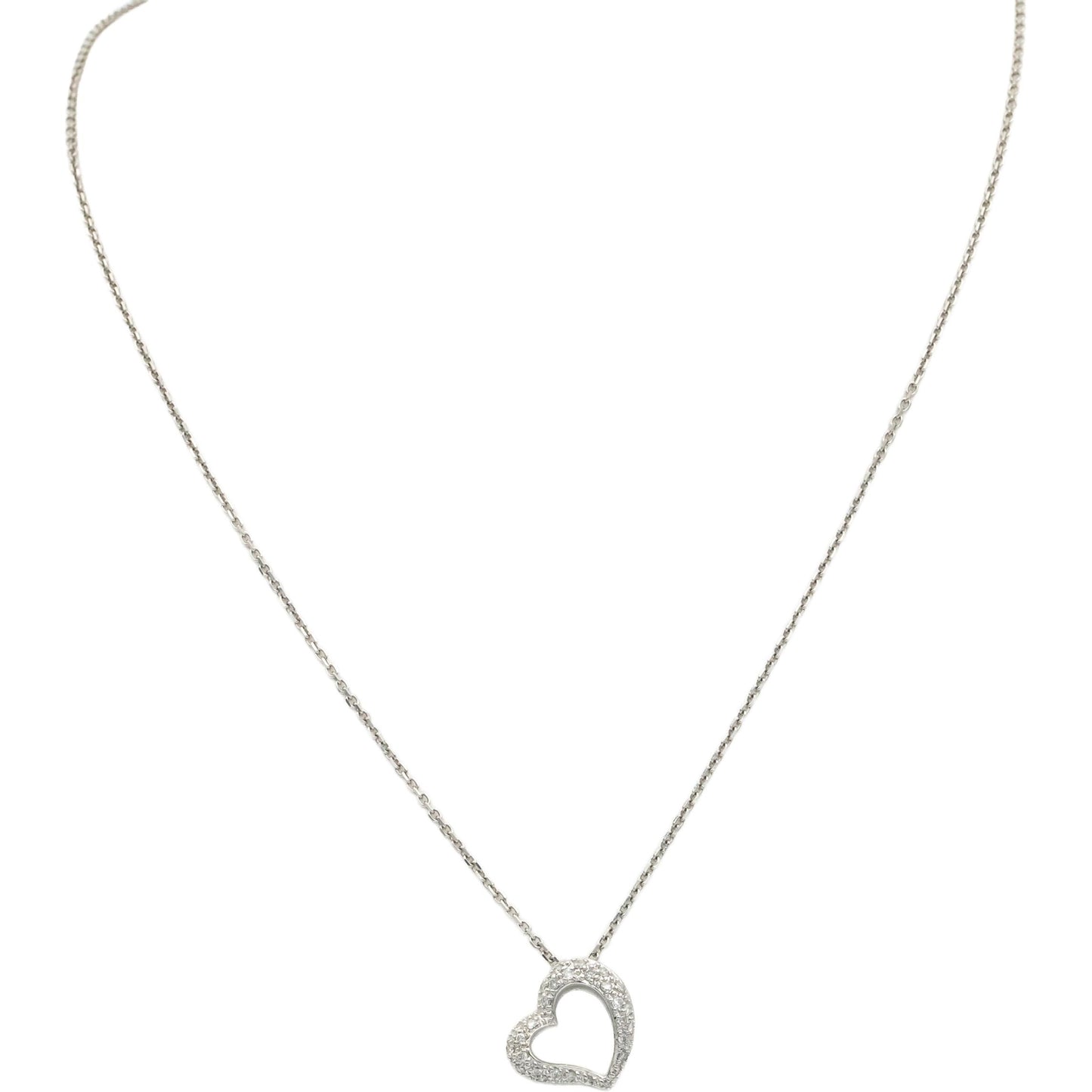 Diamond Round Cut 14k White Gold Open Heart Pendant Necklace 0.20CT