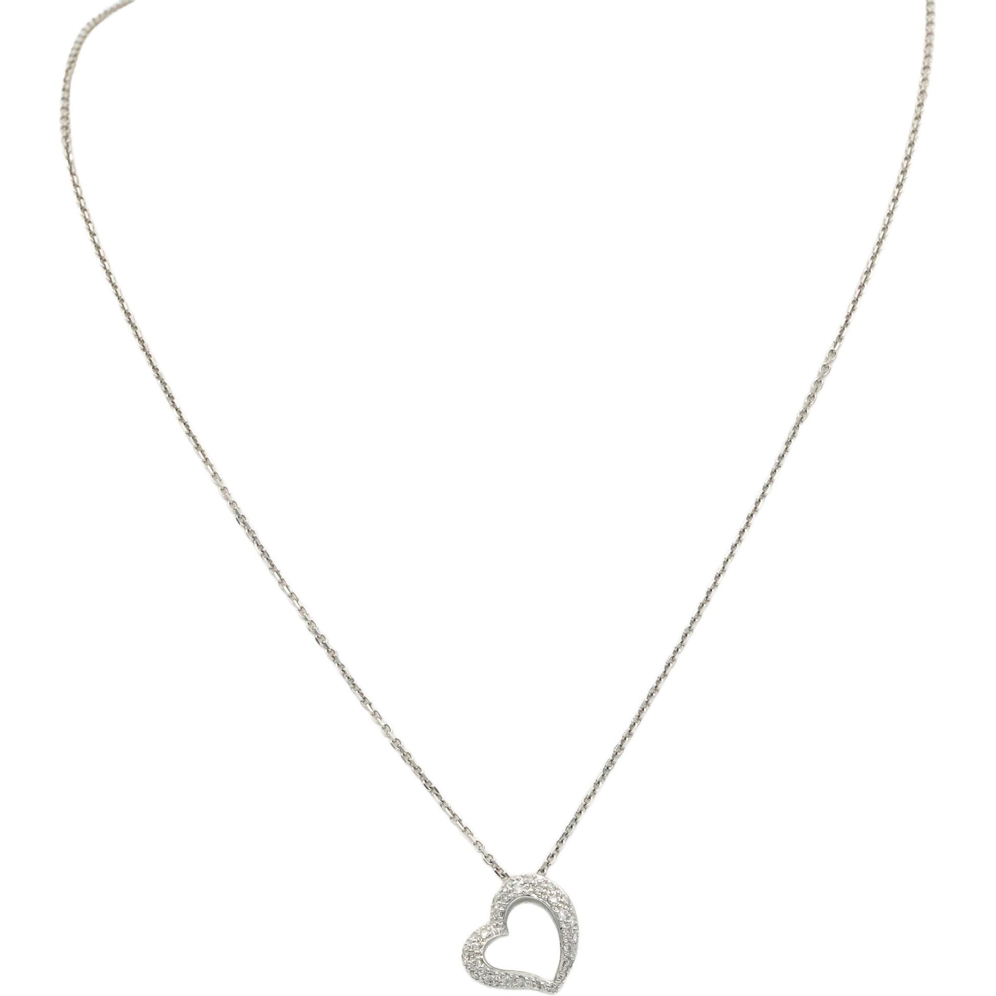 Diamond Round Cut 14k White Gold Open Heart Pendant Necklace 0.20CT