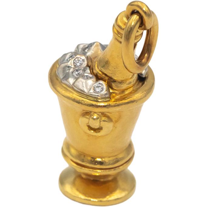 TIFFANY & CO. Diamond 18k Yellow Gold Champagne Bucket Charm w/ Pouch 0.07CT