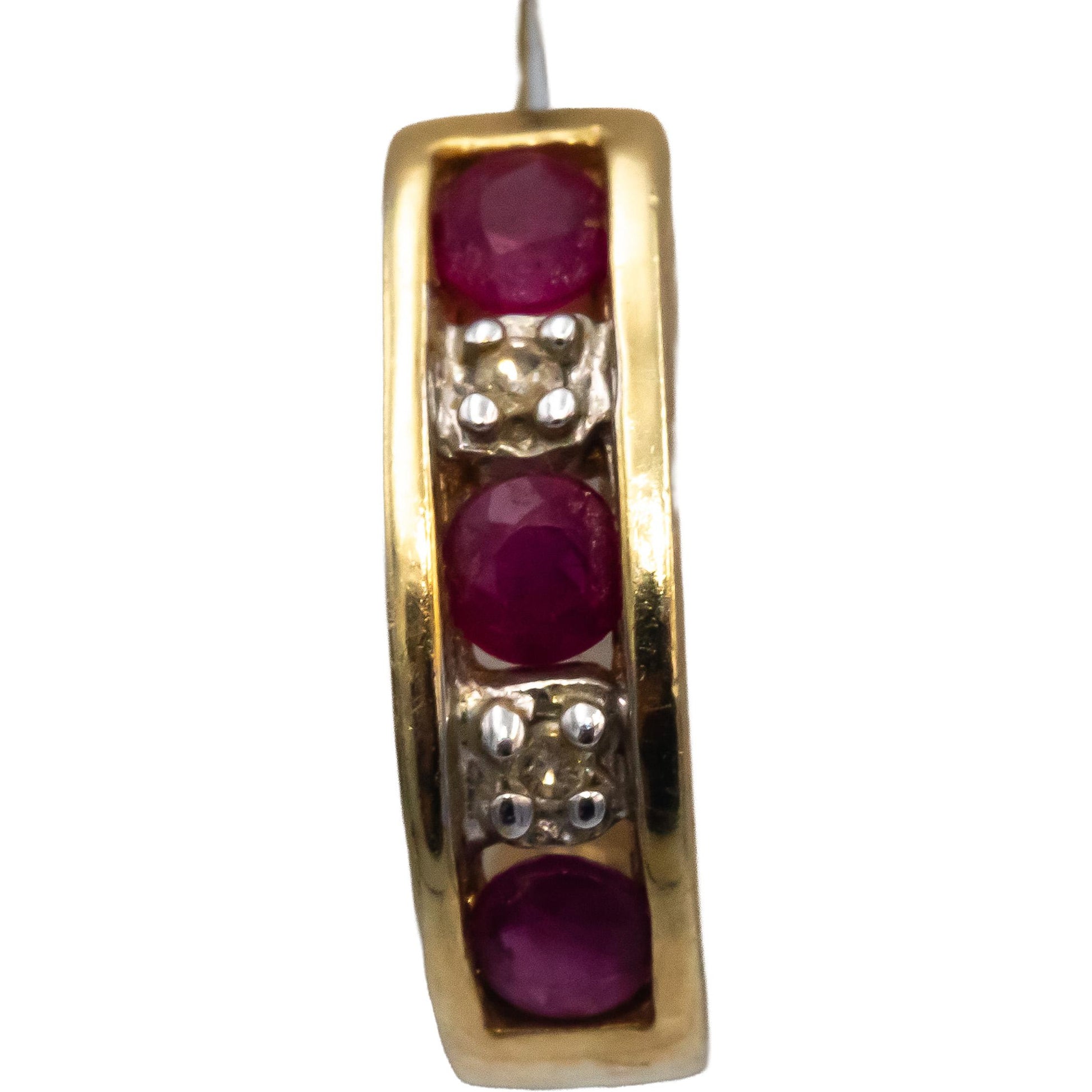 Diamond & Ruby 10k Yellow Gold Curved Stud Earrings 0.34CT