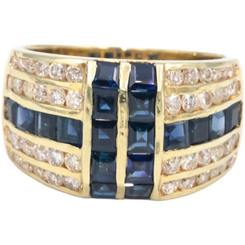 14k Yellow Gold Diamond and Sapphire Wide Band Ring 2.0CT Size 6