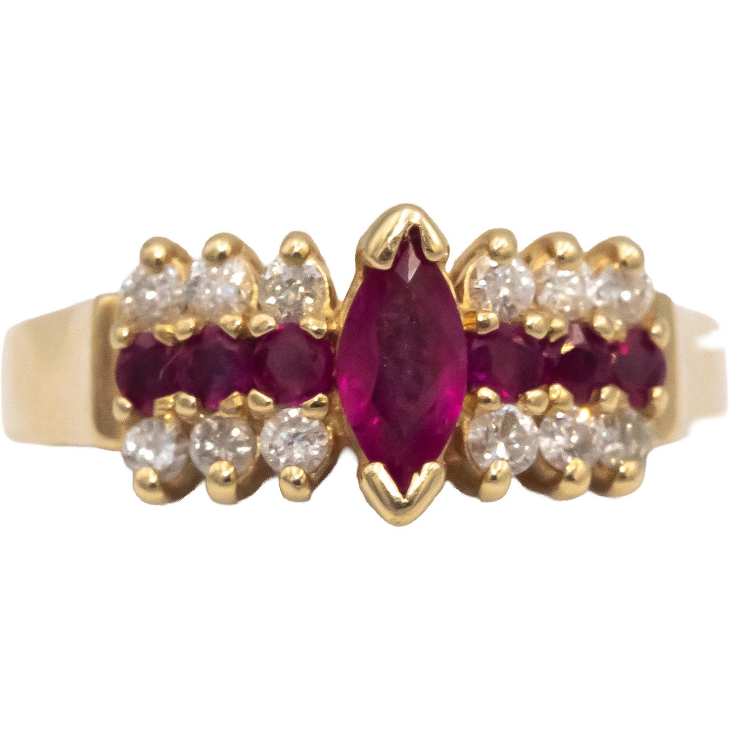 BH EFFY 14k Yellow Gold Diamond & Ruby Cocktail Ring 0.70CT Size 7