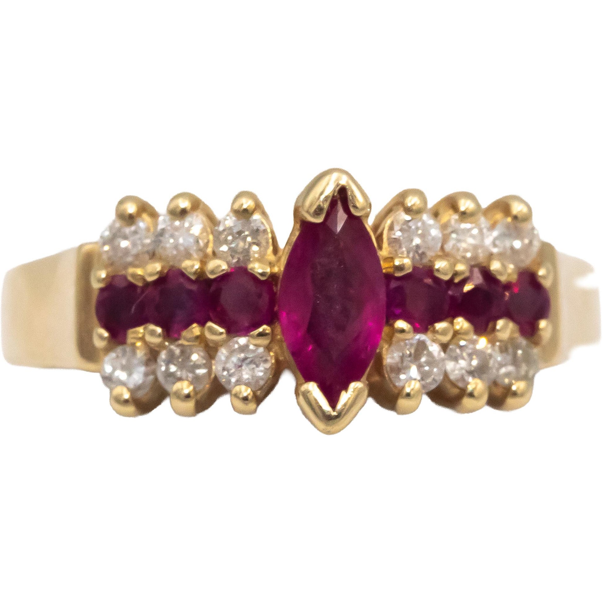 BH EFFY 14k Yellow Gold Diamond & Ruby Cocktail Ring 0.70CT Size 7