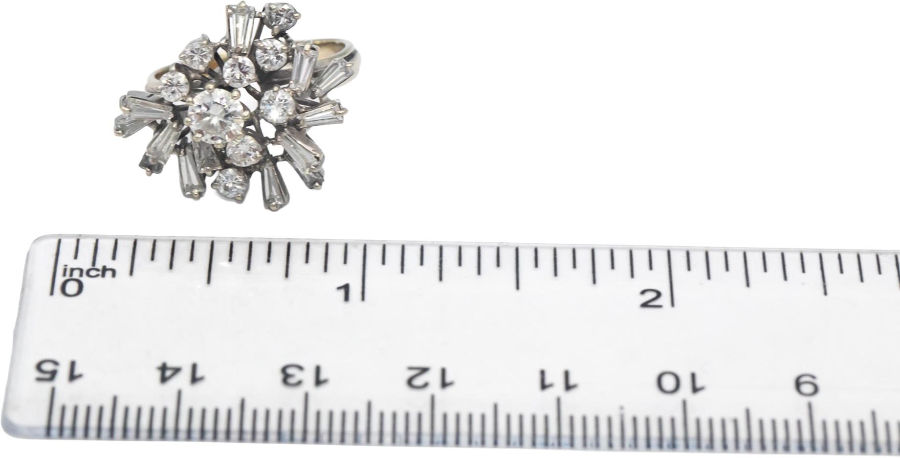 Vintage 18k White Gold VS Round & Baguette Diamond Cocktail Ring 1.50CT Size 6