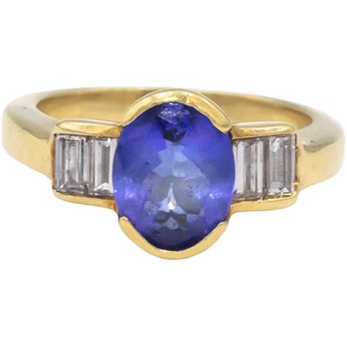 Diamond and Tanzanite 18k Yellow Gold Jewelry Cocktail Ring 2.20CT Size 5