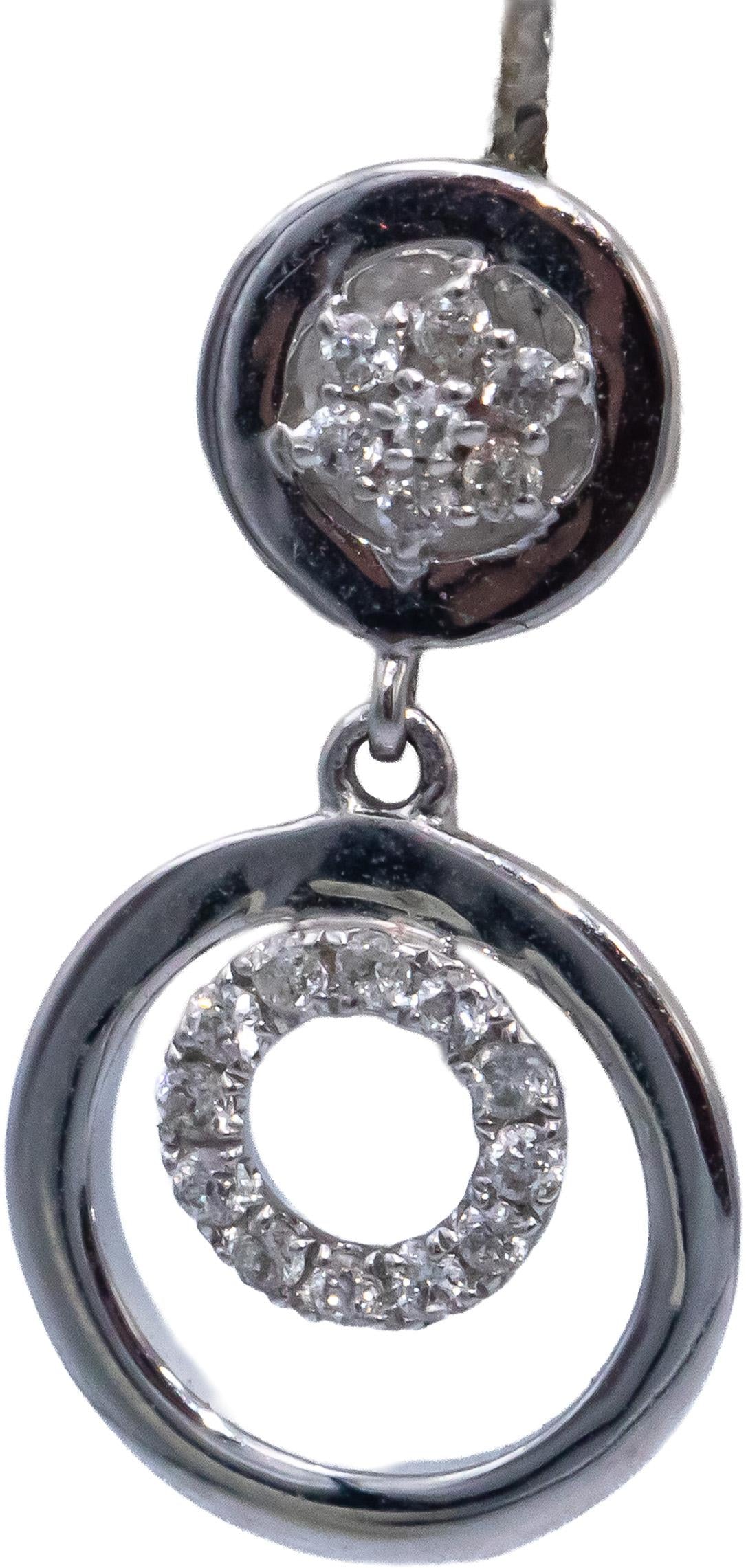 14k White Gold Round Cut Diamond Drop Dangle Earrings 0.10CT