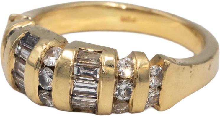 Round & Baguette Diamond 14k Yellow Gold Cocktail Ring 0.75CT Size 6.25