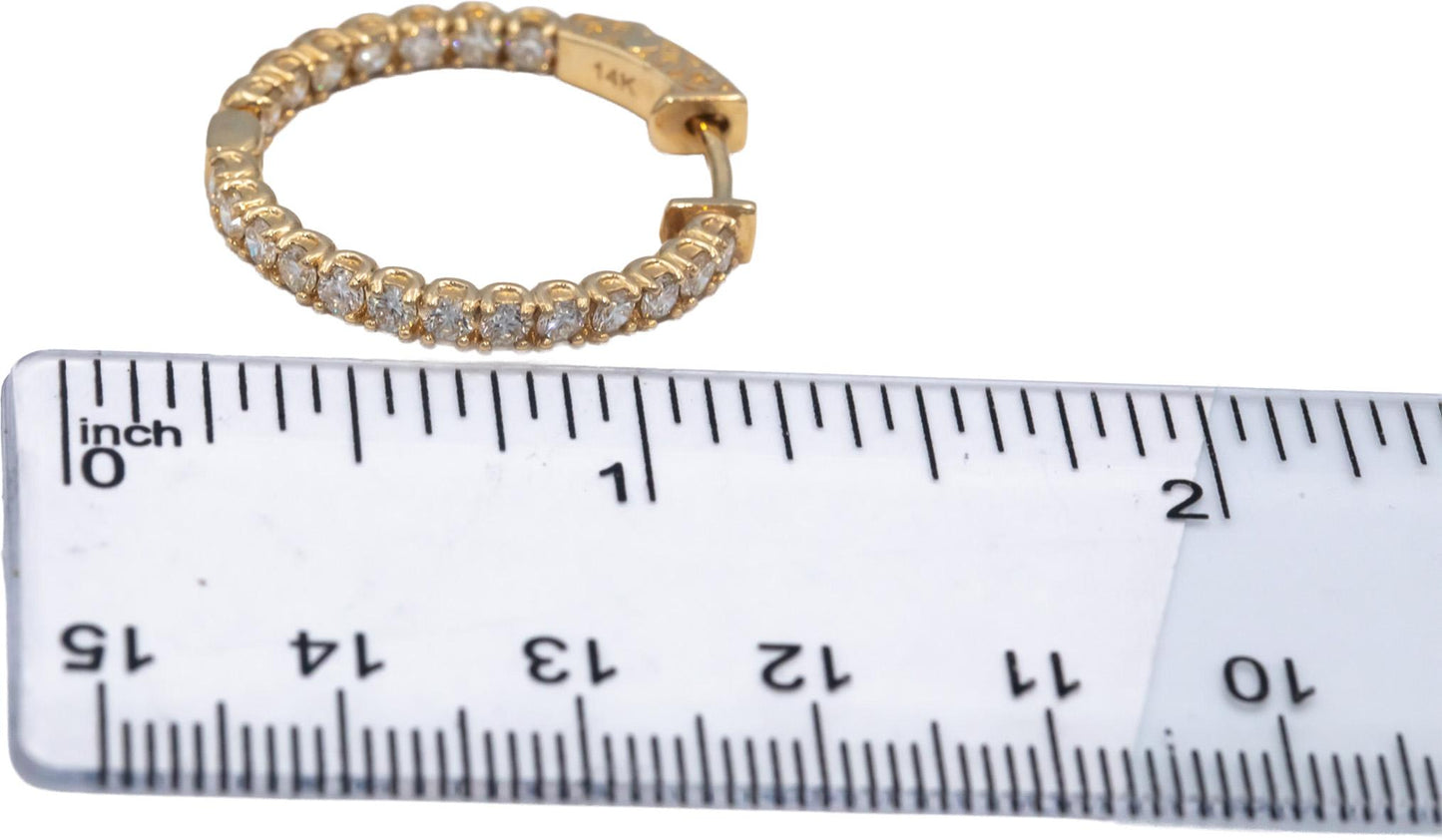 14k Yellow Gold Round Diamond Inside Out Circle Hoop Earrings 1.93CT