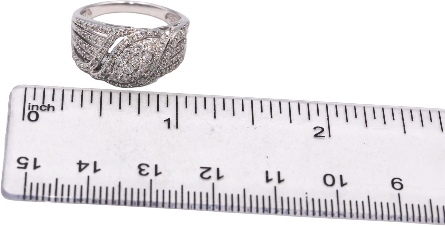 10k White Gold Jewelry Round Diamond Cluster Cocktail Ring 0.75CT Size 7