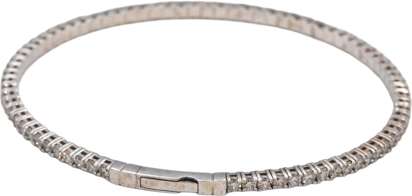 14k White Gold VS Round Diamond Flexible Bangle Bracelet 2.74CT