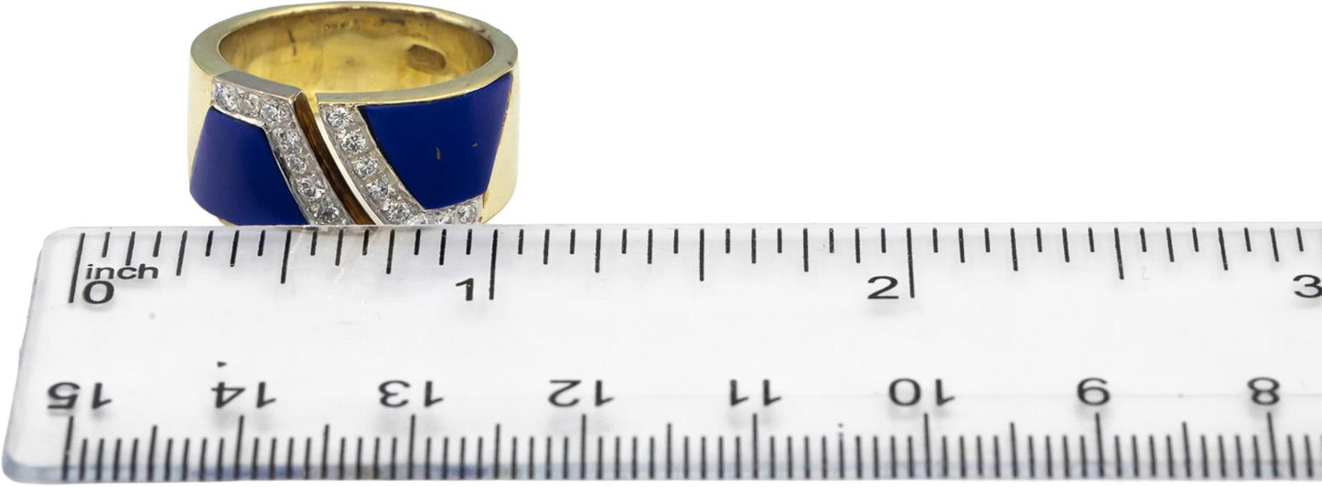 14k Yellow Gold VS Round Diamond & Lapis Lazuli Band Ring 0.33CT Size 6