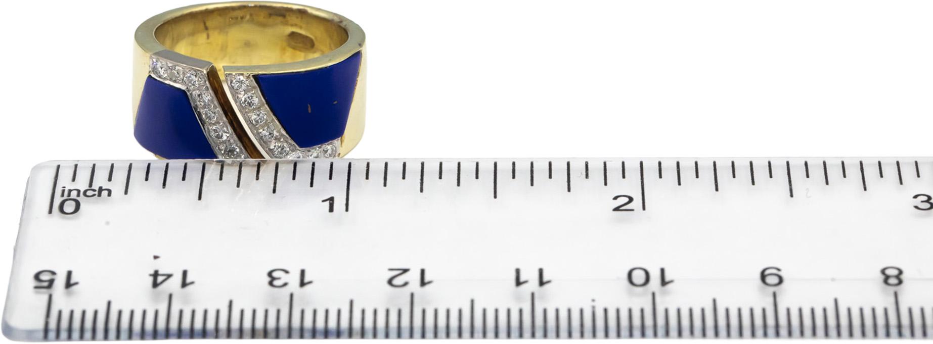 14k Yellow Gold VS Round Diamond & Lapis Lazuli Band Ring 0.33CT Size 6