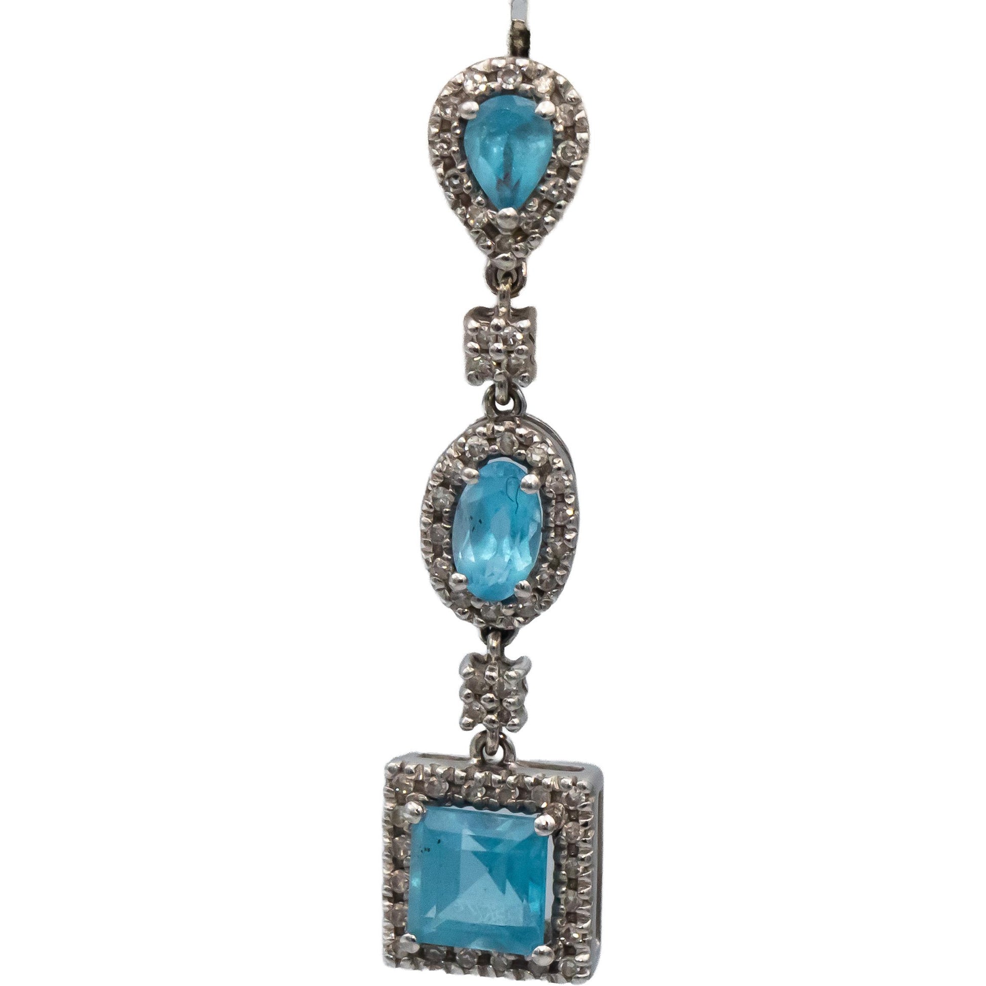 14k White Gold Blue Topaz & Diamond Drop Dangle Earrings 2.80CT