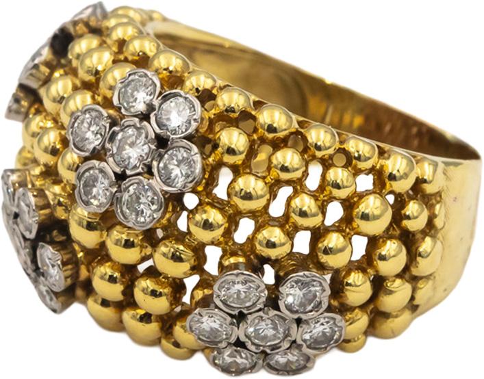 18k Yellow & White Gold VS Round Diamond Floral Cocktail Ring 0.95CT Size 8